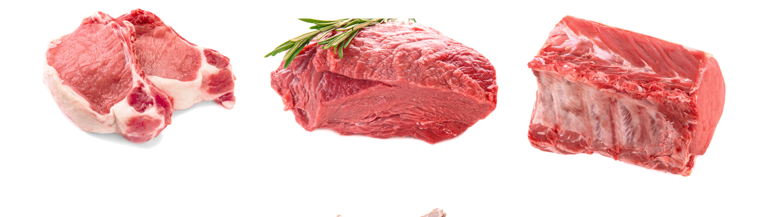 Collage of fresh meat on white background